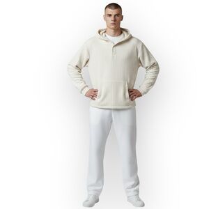 Frye And Co Ribbed Long Sleeve Hoodie Sweater Cream Pockets Chest Buttons Large